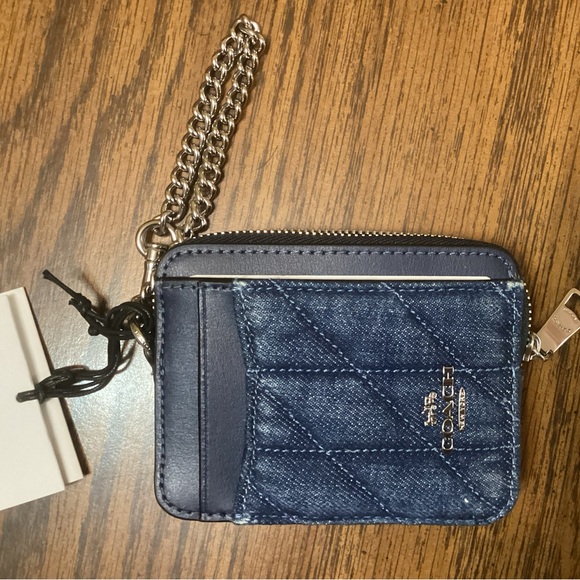 Coach Zip Card Case in Denim/Silver With Dust bag, NWT - Picture 4 of 5